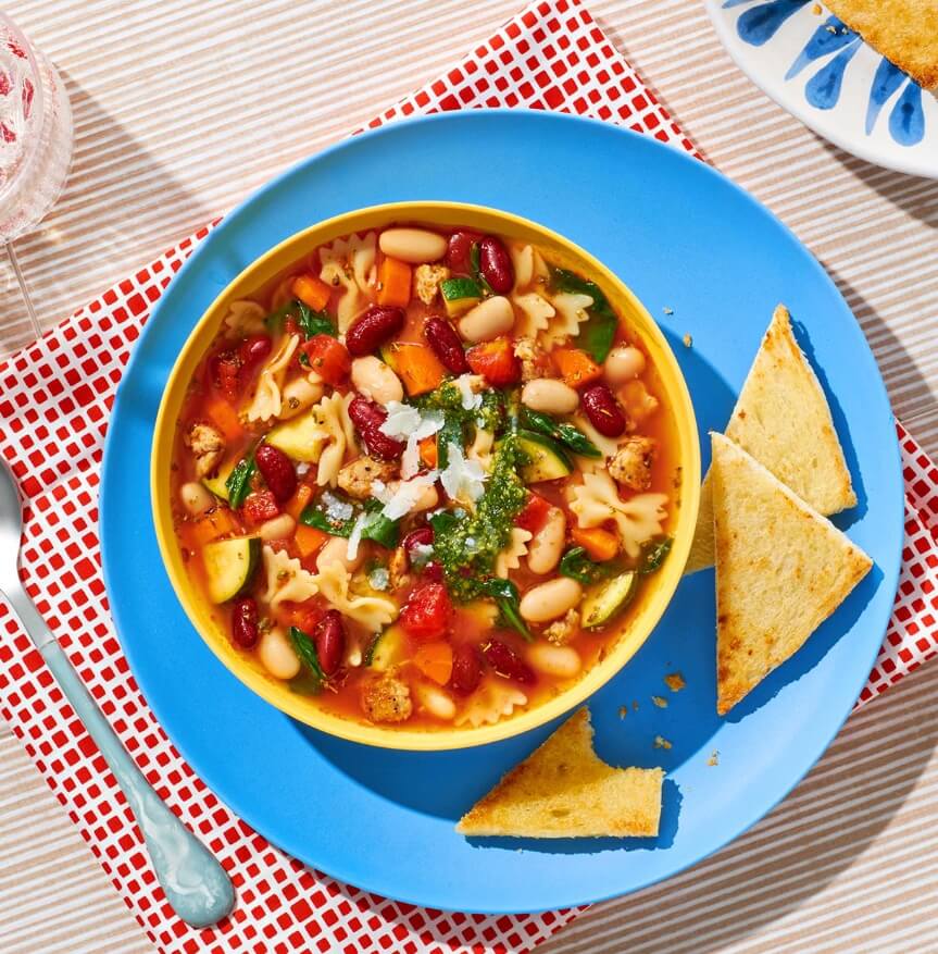 Instant Pot or slow cooker minestrone soup with white beans.