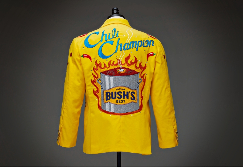 A view of the Bush’s Beans Homestyle Chili Champion yellow jacket